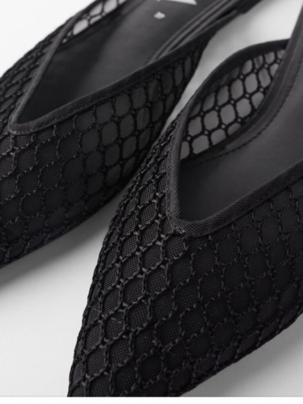 Zara Black Pointed Mesh Slip-On Mules - Picture 2 of 8